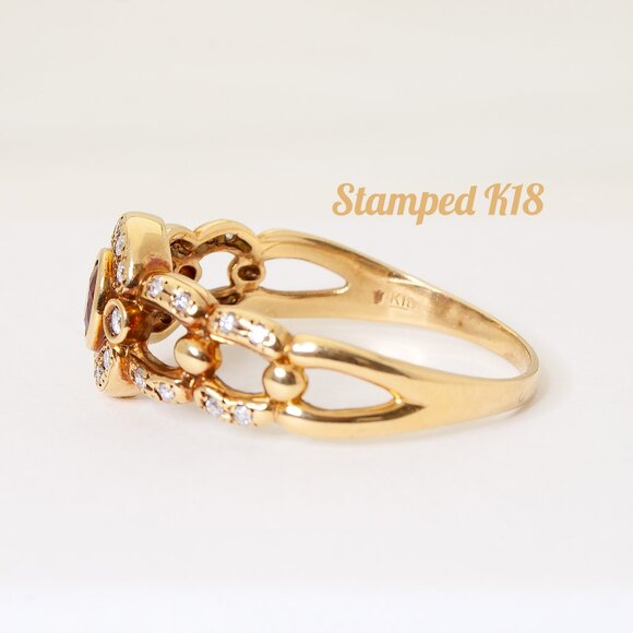 Vintage Ladies' 18kt Yellow Gold Ruby and Diamond Ring, Size 11, For Women - Picture 3 of 6